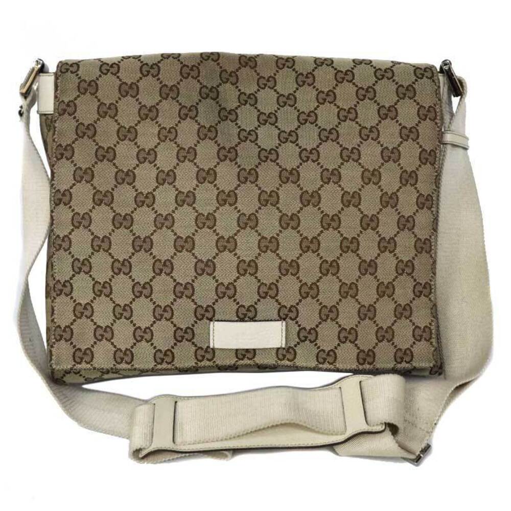 GUCCI GG Shoulder Bag Canvas Leather Beige Brown